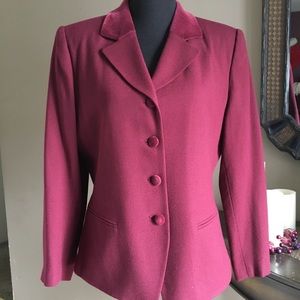 KASPER BURGUNDY WINE WOOL BUTTON DOWN SUIT BLAZER WITH VELOUR BUTTONS & LAPEL